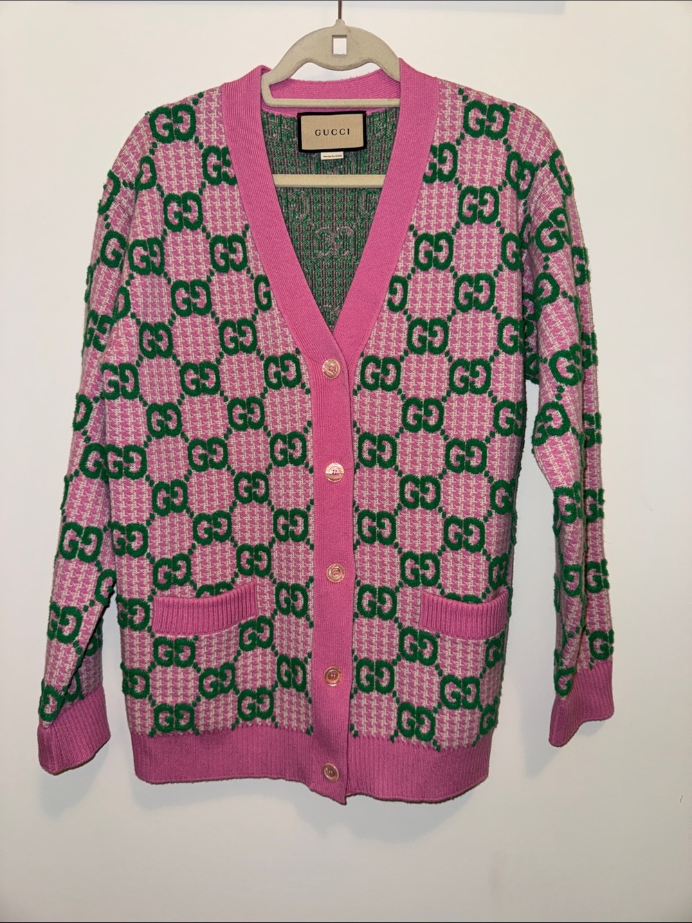 Gucci Pink and Green GG Motif Cardigan